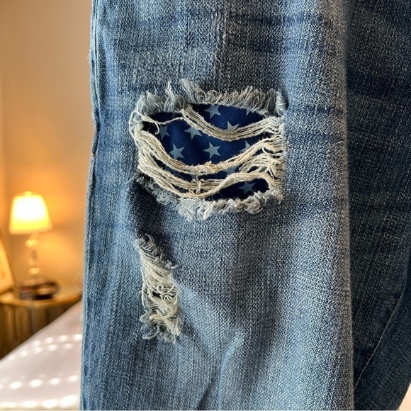 CULTURED REVOLUTION Kennedy Destroyed Jeans 36 Studded American Flag Blue Ripped - Picture 13 of 17